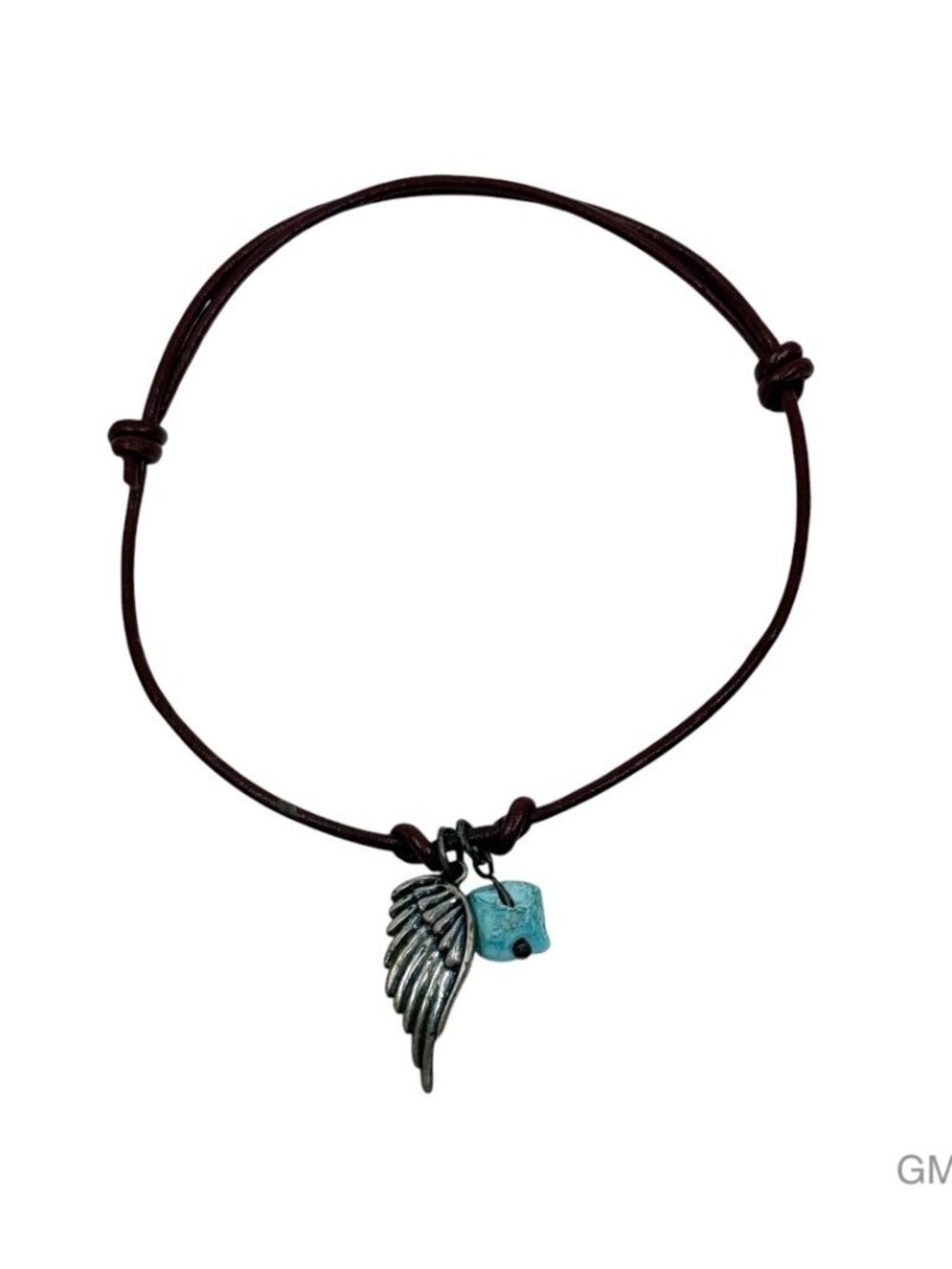 silver tone turquoise angel wing slide leather cord bracelet - GM319
